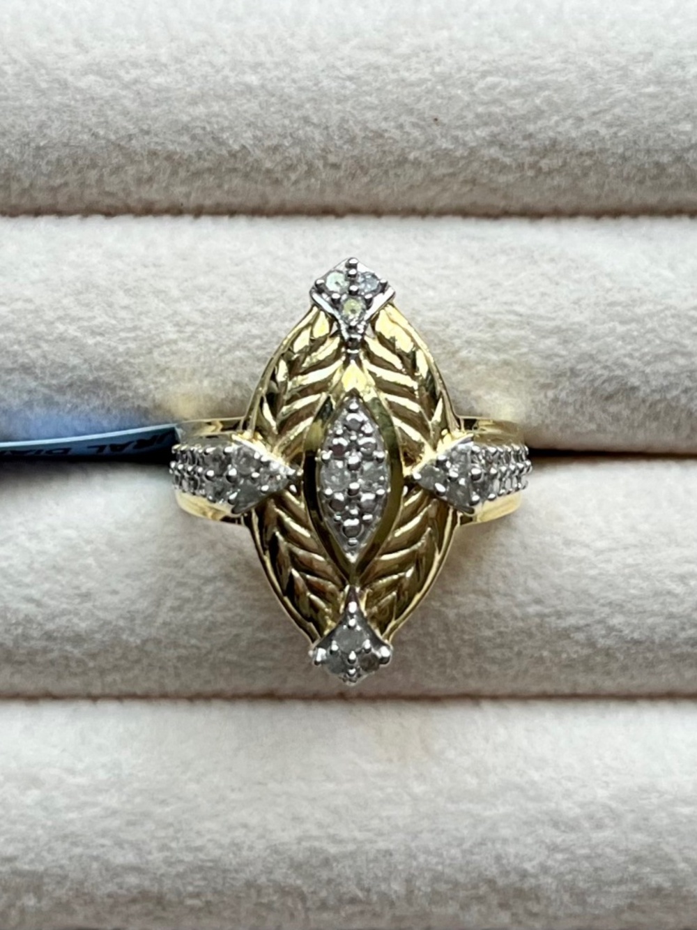 R083 | Natural Diamond Gold Navette Ring Ring